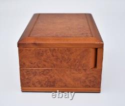 Vintage wooden jewelry box with mirror, large old storage trinket box