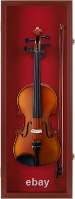 Violin Display Case Ukulele Fiddle Mandolin Mahogany Wood Cabinet Wall Holder