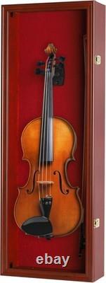 Violin Display Case Ukulele Fiddle Mandolin Mahogany Wood Cabinet Wall Holder