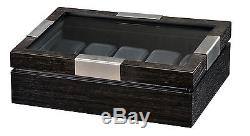 Volta 10 Watch Case Charcoal Display Box with See Through Top & Stainless Accents