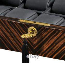 Volta 10 Watch Case Display Box Rustic Ebony Finish Black / Gold Interior