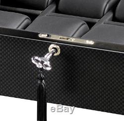 Volta 8 Watch Case Carbon Fiber Display Box with See Through Top Black Interior