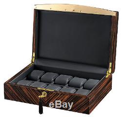Volta Ebony Wood Black Leather 10 Watch Case Mens Display Box 31-560930