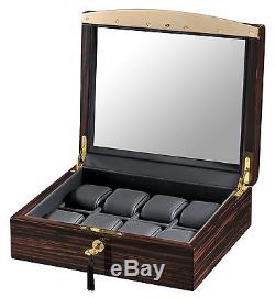 Volta Ebony Wood Black Leather 8 Watch Display Storage Case Mens Box 31-560940