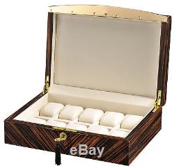 Volta Ebony Wood Cream Leather 10 Watch Case Mens Display Box 31-560932
