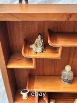 Vtg Asian Wall Hanging Display Curio Cabinet Shadow Box Wood Starter Pieces