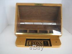 Vtg CROSS brand Pens / Pencils Advertising Wood Counter Top Display Case LOCKS