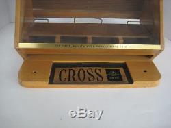 Vtg CROSS brand Pens / Pencils Advertising Wood Counter Top Display Case LOCKS