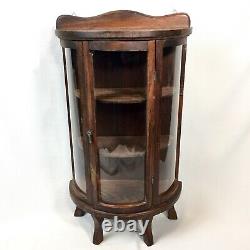 Vtg Curved Glass Dark Brown Wood Small Wall Tabletop Curio Display Case Footed