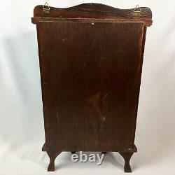 Vtg Curved Glass Dark Brown Wood Small Wall Tabletop Curio Display Case Footed