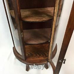 Vtg Curved Glass Dark Brown Wood Small Wall Tabletop Curio Display Case Footed