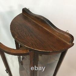 Vtg Curved Glass Dark Brown Wood Small Wall Tabletop Curio Display Case Footed