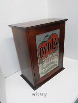 Vtg DY-O-LA Dye General Store Display Wood Case & Packets of Dye ca 1890-1910