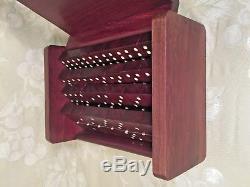 Vtg Dominoes Set in Wood Case Embedded Metal Dots Mexico Display Domino on Top