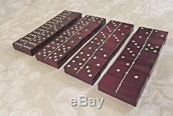 Vtg Dominoes Set in Wood Case Embedded Metal Dots Mexico Display Domino on Top