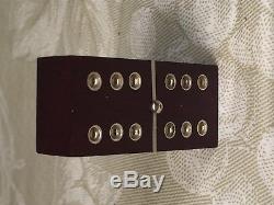 Vtg Dominoes Set in Wood Case Embedded Metal Dots Mexico Display Domino on Top