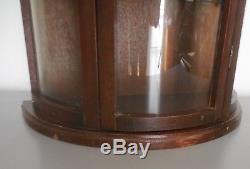 Vtg Half Round Glass mini Curio Cabinet Wood display Case shelves wall table-top