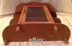 Vtg Large Wood Curio Cabinet Display Case Table Wall Hanging Shelf Glass Door