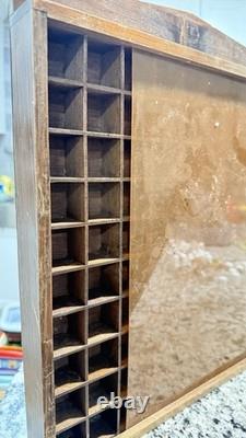 Vtg Miniatures Display Case Cabinet Wood Sliding Plexiglass Front 100 Cubbies