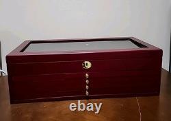 Vtg Wood Coin Jewelry Knives Display Case 4 Drawers Lock & Key/NOS
