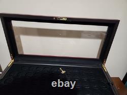 Vtg Wood Coin Jewelry Knives Display Case 4 Drawers Lock & Key/NOS