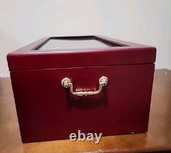 Vtg Wood Coin Jewelry Knives Display Case 4 Drawers Lock & Key/NOS