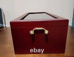 Vtg Wood Coin Jewelry Knives Display Case 4 Drawers Lock & Key/NOS