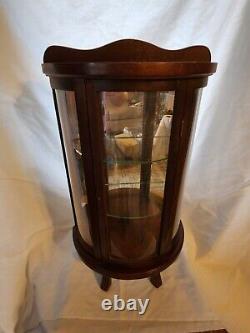 Vtg Wood Curved Glass CURIO Display Case 2 Glass Shelf Mini Cabinet Wall Table