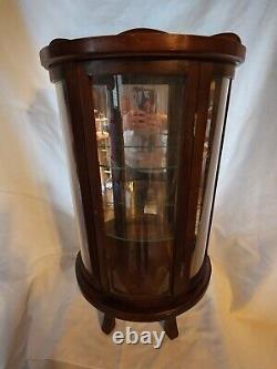 Vtg Wood Curved Glass CURIO Display Case 2 Glass Shelf Mini Cabinet Wall Table