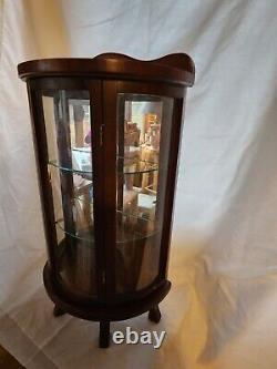 Vtg Wood Curved Glass CURIO Display Case 2 Glass Shelf Mini Cabinet Wall Table