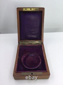 Vtg Wood Pocket Watch Box Purple Interior (b321)