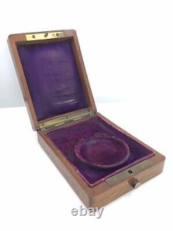 Vtg Wood Pocket Watch Box Purple Interior (b321)