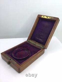 Vtg Wood Pocket Watch Box Purple Interior (b321)