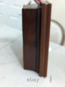 Vtg walnut wood tiger Wall Curio Display Case Cabinet shelf mirror frame inlay