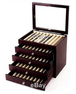 WANCHER Display Case Urushi Lacquer Wood Dark Brown Color 50 Pen Collection EMS
