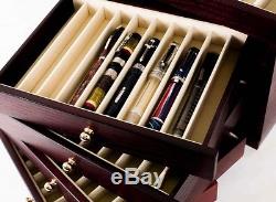 WANCHER Display Case Urushi Lacquer Wood Dark Brown Color 50 Pen Collection EMS