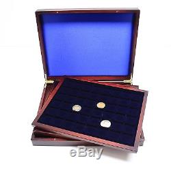 WOOD DISPLAY CASE with3 Trays for COINS/ CAPSULES up to 30mm eg SBA, Presidential