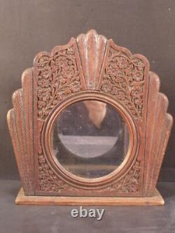 WOW 19 c Carved Wood Curio Cabinet Display Case Round Glass Shadow Clock Box OLD