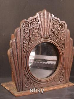 WOW 19 c Carved Wood Curio Cabinet Display Case Round Glass Shadow Clock Box OLD