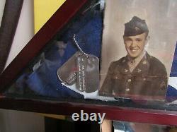 WW2 Memorial Flag Display Case for Burial Funeral Solid Wood+ Flag, ID Tags, Medal