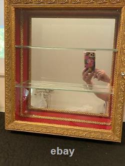 Wall Hanging Wood Curio Cabinet Display Case Glass Shelves Mirror Hollywood MCM