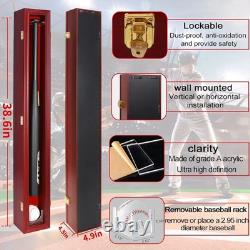 Wall-Mounted Baseball Bat Display Case Cherry Wood, UV Protection, Lockable