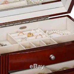 Walnut Jewelry Box Storage Display Chest Case Ring Necklace Organizer, New, Wood