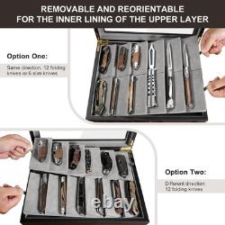 Walnut Two-Tier Knife Display Case with Drawer and Real Glass Window Top for Kni