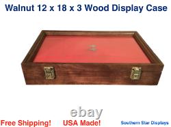 Walnut Wood Display Case 12 x 18 x 3 for Arrowheads Knifes Collectibles & More