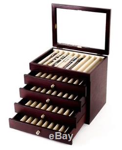Wancher Japan Lacquer Wooden Box Fountain Pen Display Case 50 Pens F/S