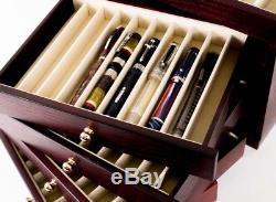 Wancher Japan Lacquer Wooden Box Fountain Pen Display Case 50 Pens F/S