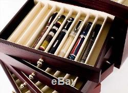 Wancher Urushi Lacquer Brown Fountain Pen Wood Display Case 50 Pen Japan Made