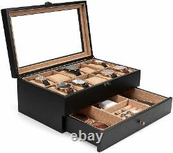 Watch Box 10 Slot Watch Case Display for Men Women, Watch Organizer Wood Linen