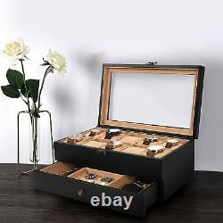 Watch Box 10 Slot Watch Case Display for Men Women, Watch Organizer Wood Linen